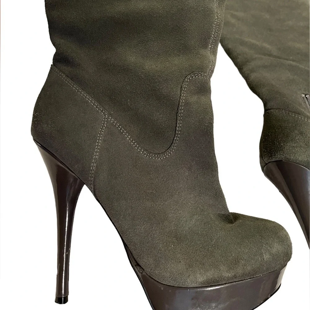 Steve Madden Boots ‘Calgarry’ Vintage Grey Suede Over-the-Knee Platforms - EUC